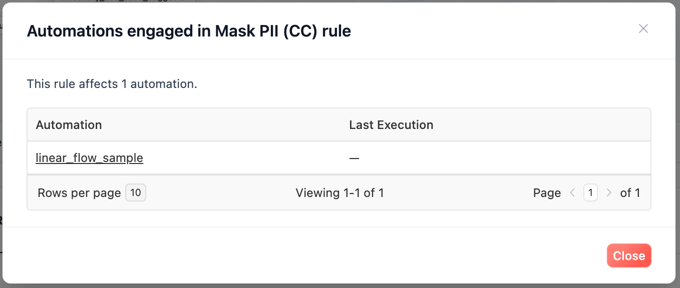 Engaged automations modal